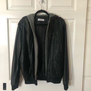 Topman Faux Leather Jacket with Hoodie